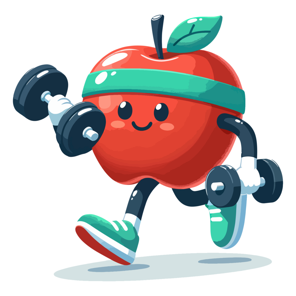 AI generated cartoon character cute apple fitness weightlifting png