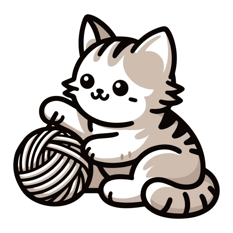 AI generated cartoon cute cat playing ball icon character png