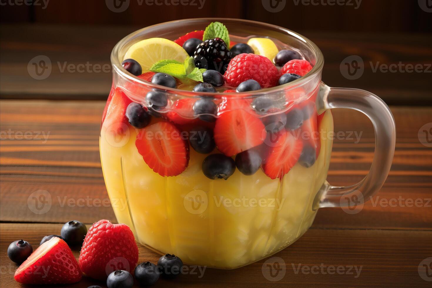 AI generated Berry-Infused Lemonade in a Jug. Refreshingly Delicious Summer Beverage with Text Space photo