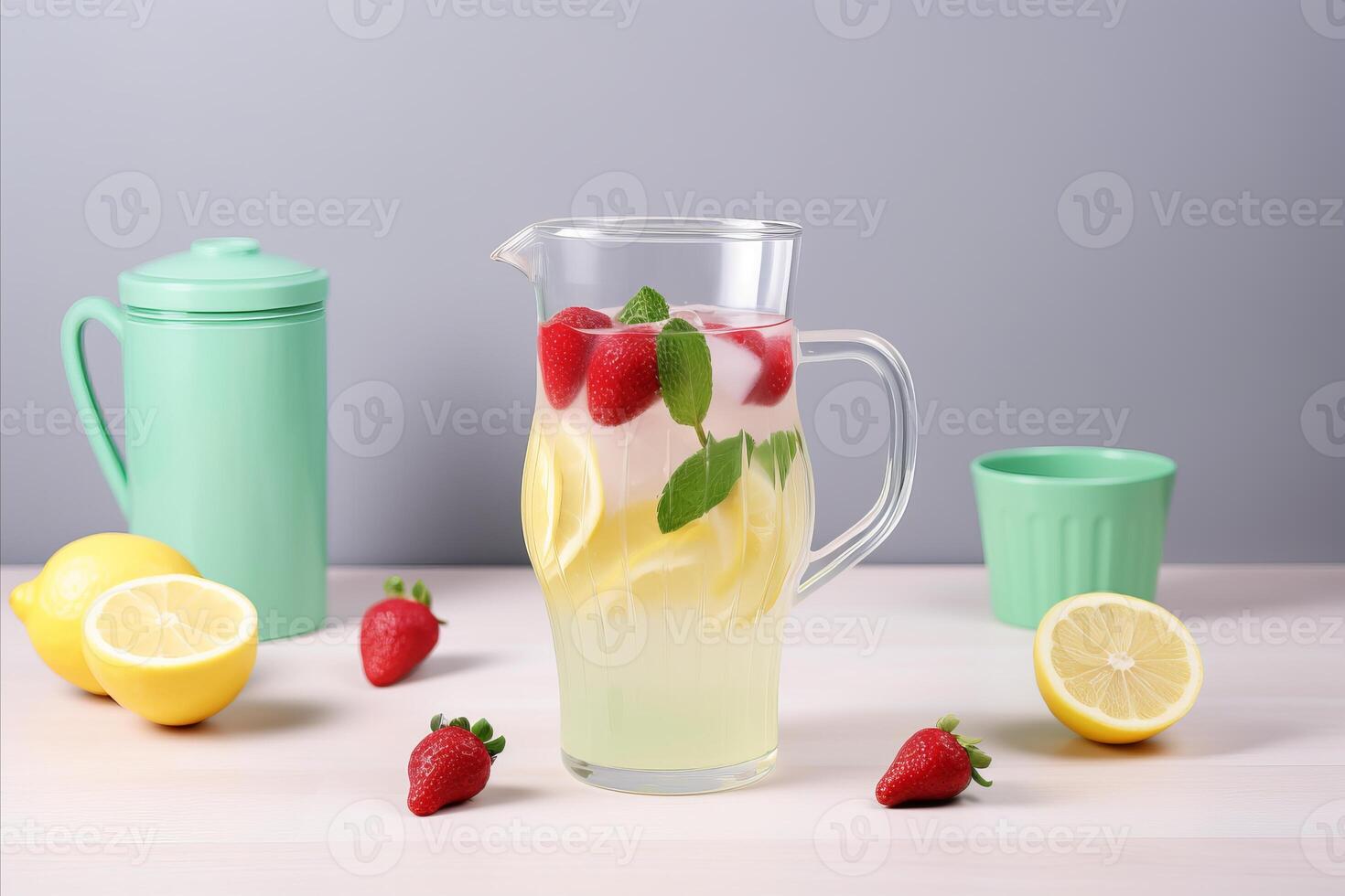 AI generated Fresh fruit-infused lemonade in a jug. refreshing citrus delight with space for text photo