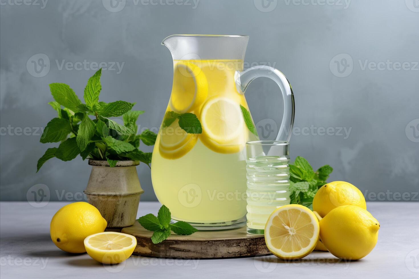 AI generated Refreshing Lemonade Jug with Fresh Berries and Sliced Lemons - Summer Drink for Hot Days and Parties photo