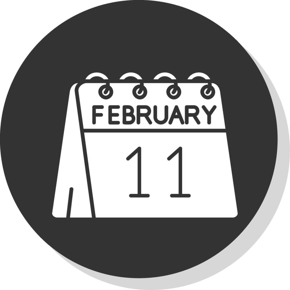 11 de febrero glifo gris circulo icono vector