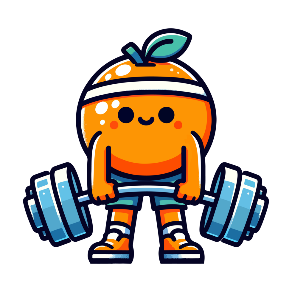 AI generated cartoon icon character cute orange fitness weightlifting png