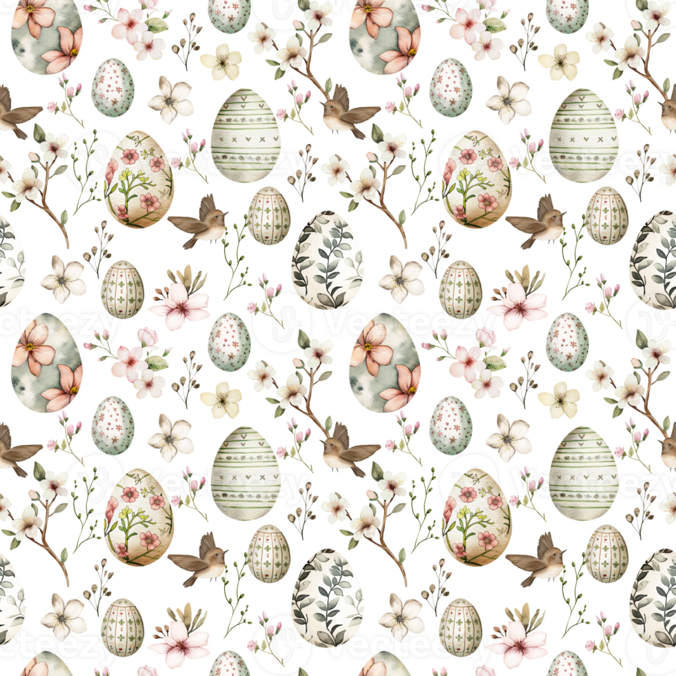 AI generated Seamless pattern in watercolor technique in boho style. A pattern of Easter elements to create a festive decor png