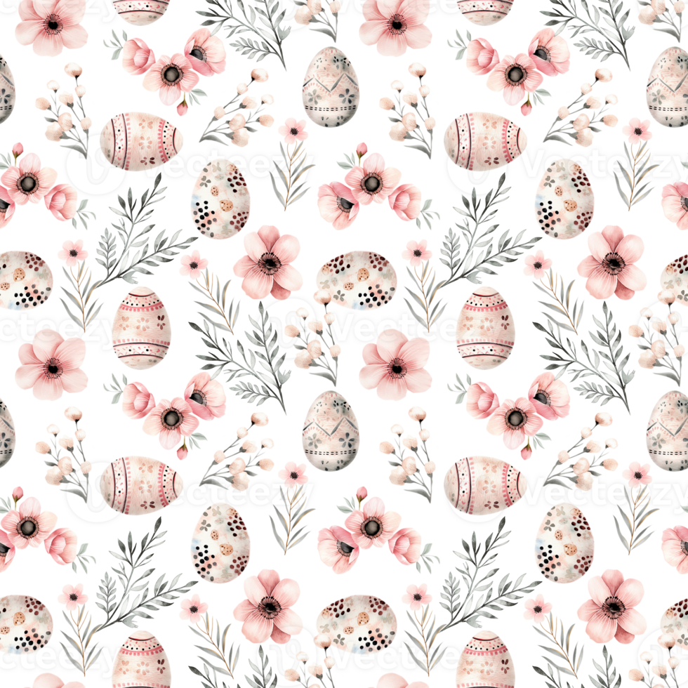 AI generated Seamless pattern in watercolor technique in boho style. A pattern of Easter elements to create a festive decor png
