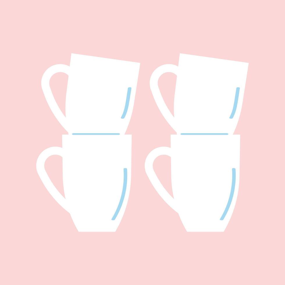 Vector plastic or glass cups bottles, ceramic coffee cups empty vector illustration