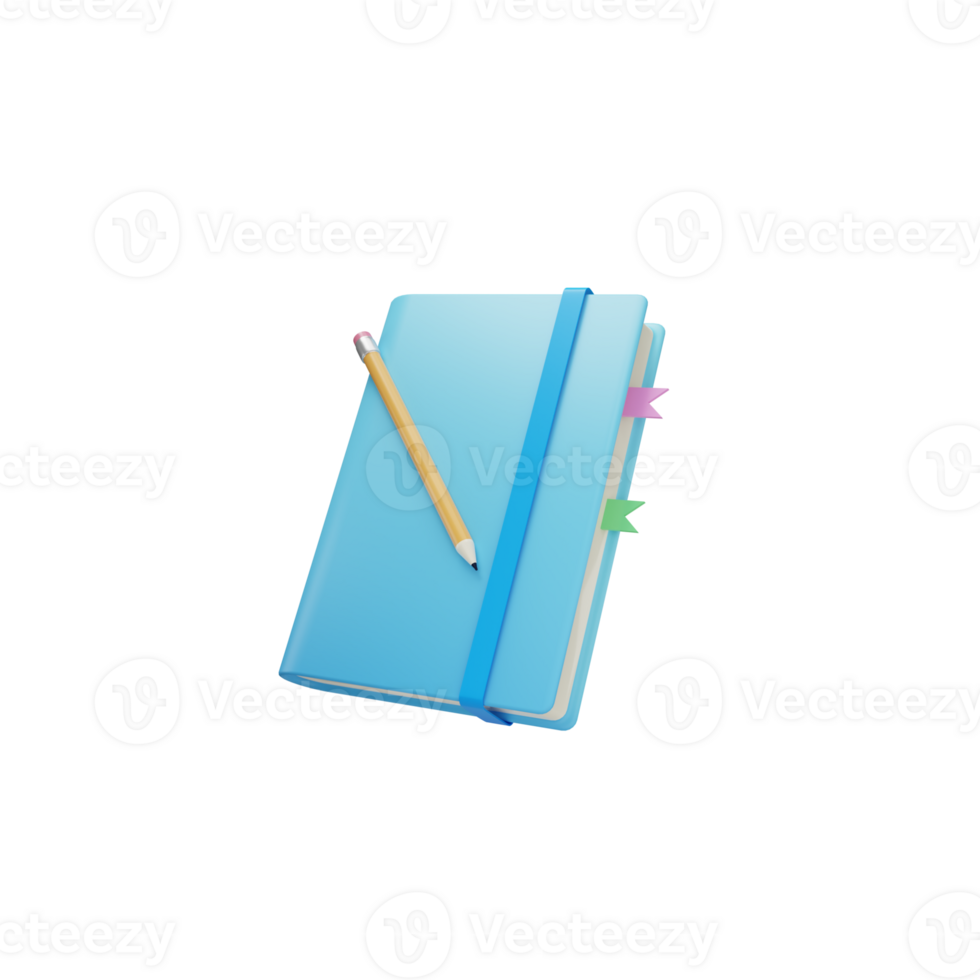 Blue notebook with pencil 3D icon png