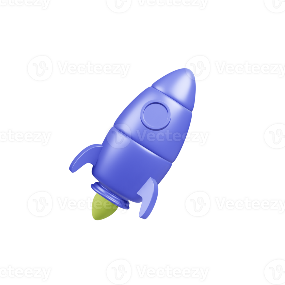 Purple rocket with yellow fire 3D icon png