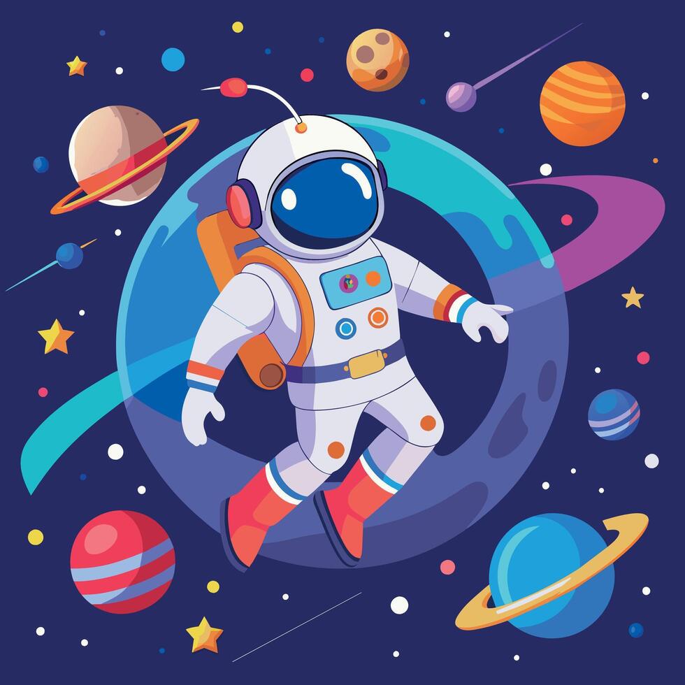 vistoso dibujos animados de un astronauta ilustrador y vector gráficos