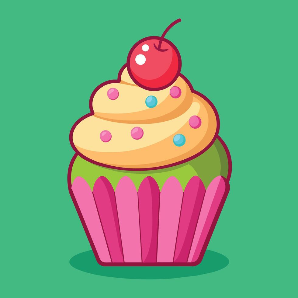 A delightful artwork of a cartoon cupcake. Vector of a sweet cupcake