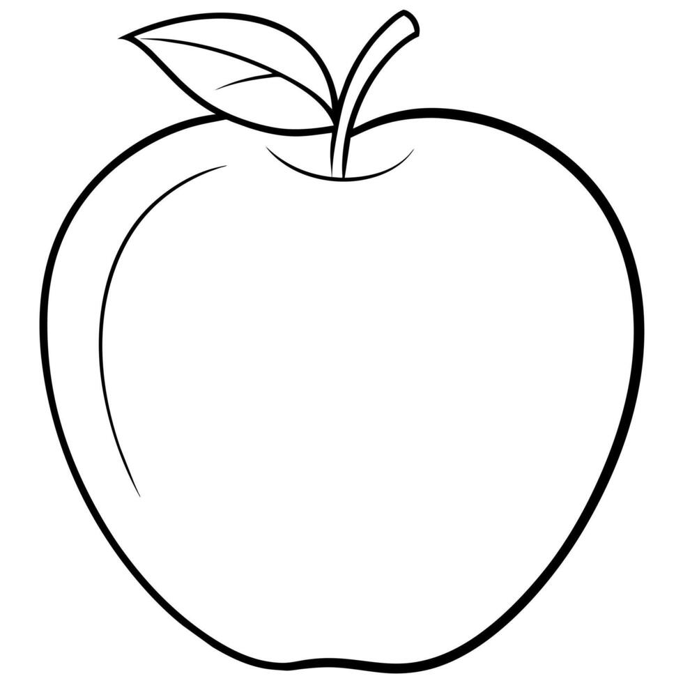 A drawing of an apple with a drawing of a leaf on it. vector