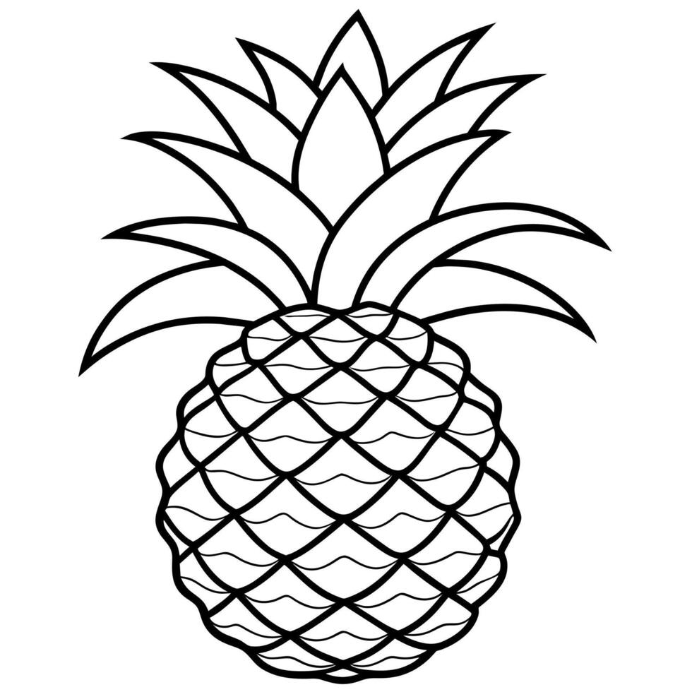 Pineapple outline coloring page illustration for children and adult vector