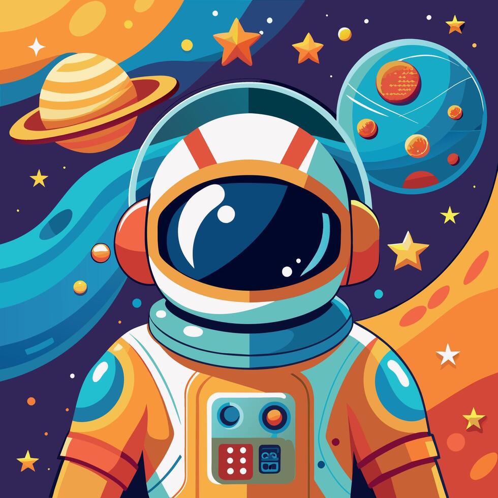 Colorful cartoon of an astronaut Illustrator and vector graphics