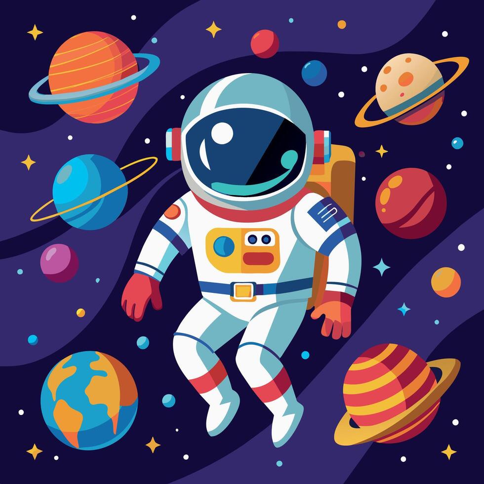 vistoso dibujos animados de un astronauta ilustrador y vector gráficos