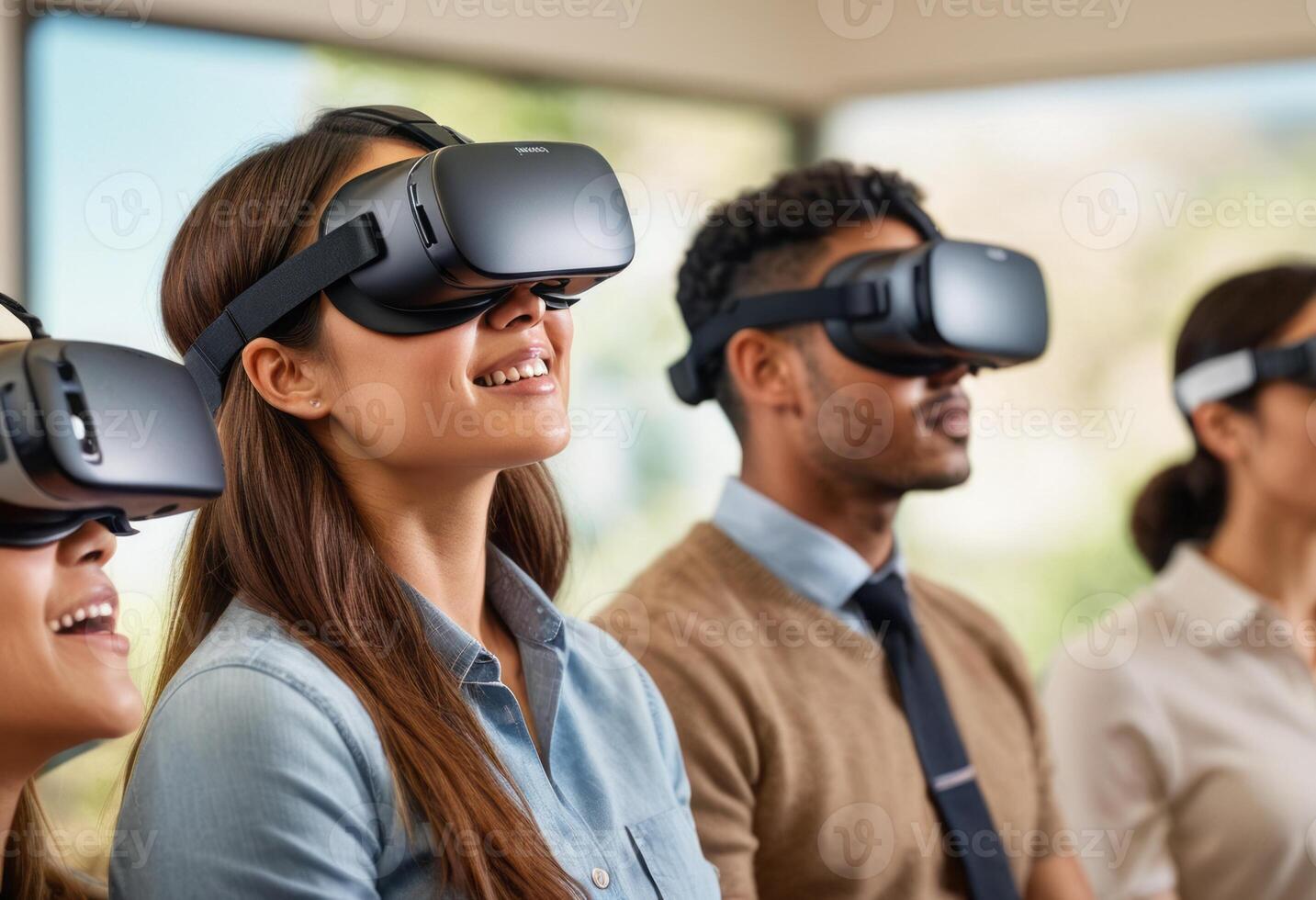 ai generado profesionales tratar fuera virtual realidad tecnología, posiblemente para formación o diseño propósitos en un corporativo ambiente. foto