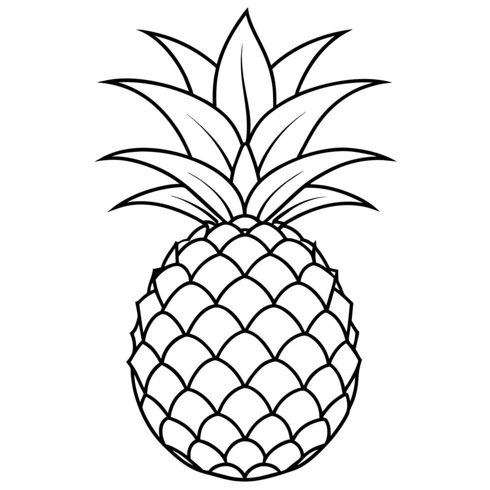 Pineapple outline coloring page illustration for children and adult vector