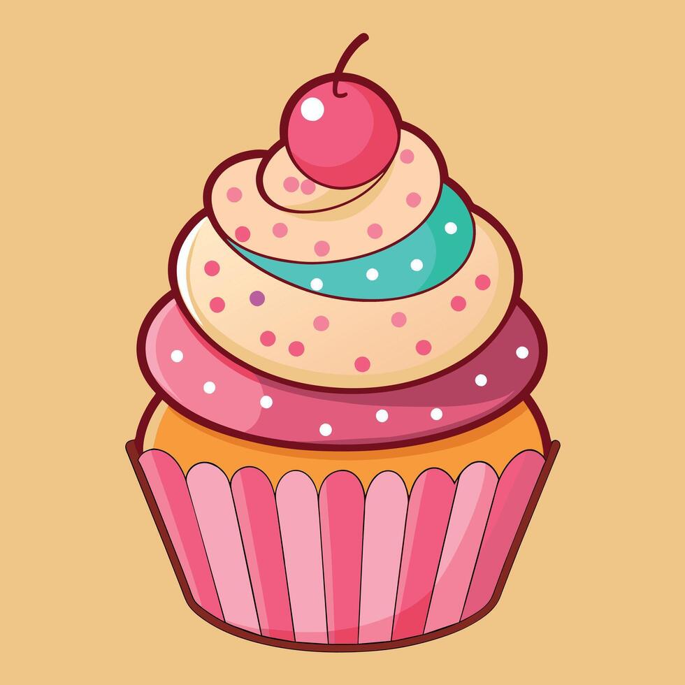 A delightful artwork of a cartoon cupcake. Vector of a sweet cupcake