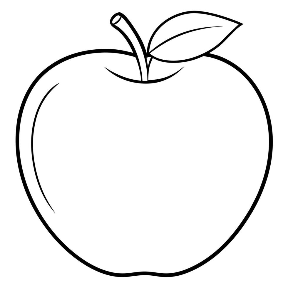 A drawing of an apple with a drawing of a leaf on it. vector