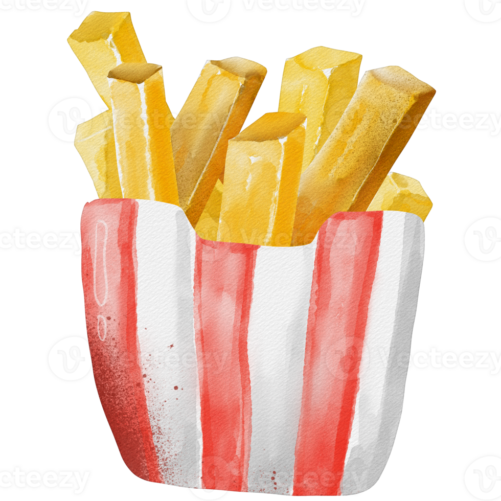 watercolor french fries painting clip art, fastfood illustration png