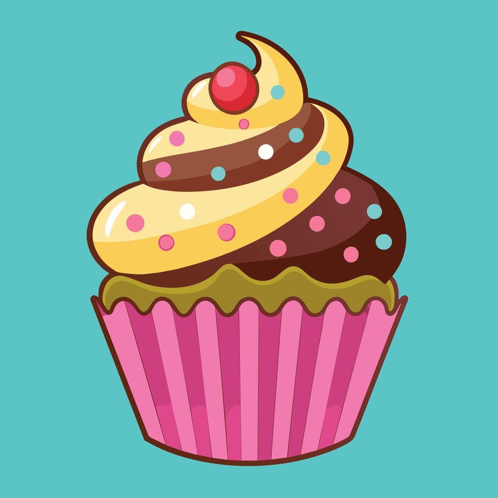 A delightful artwork of a cartoon cupcake. Vector of a sweet cupcake