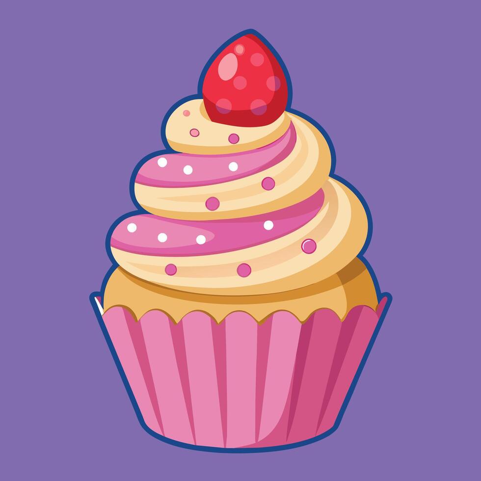 A delightful artwork of a cartoon cupcake. Vector of a sweet cupcake