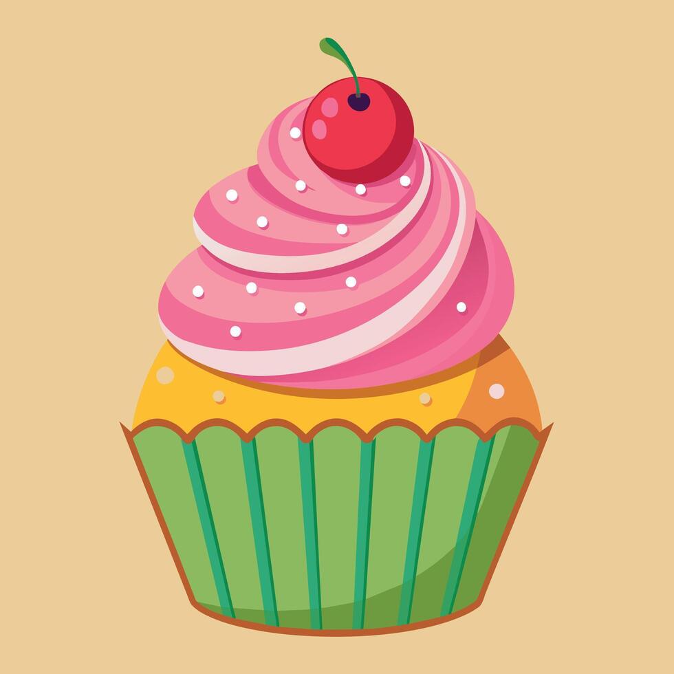 A delightful artwork of a cartoon cupcake. Vector of a sweet cupcake