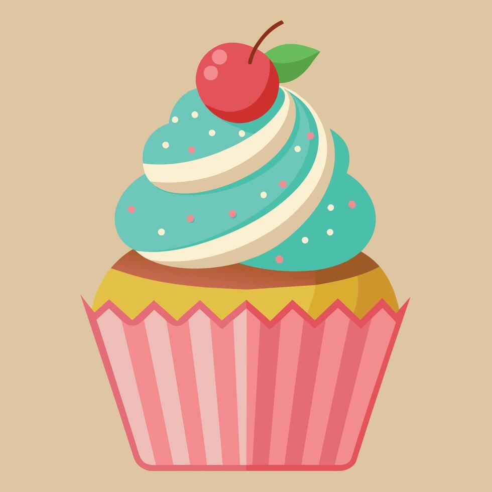 A delightful artwork of a cartoon cupcake. Vector of a sweet cupcake