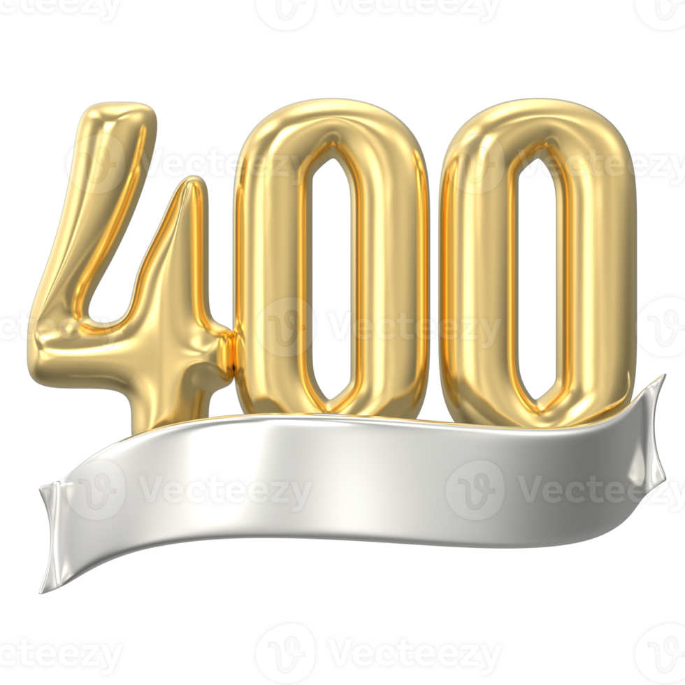 Gold Number 400 Anniversary 3D Render png