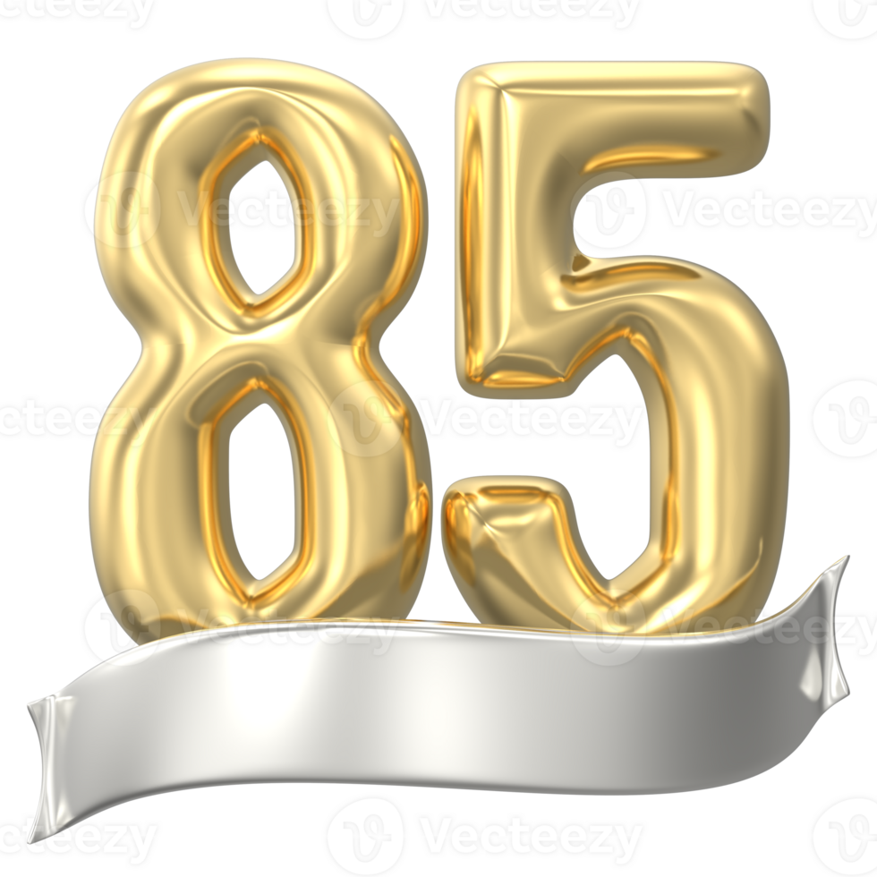 Gold Number 85 Anniversary 3D Render png