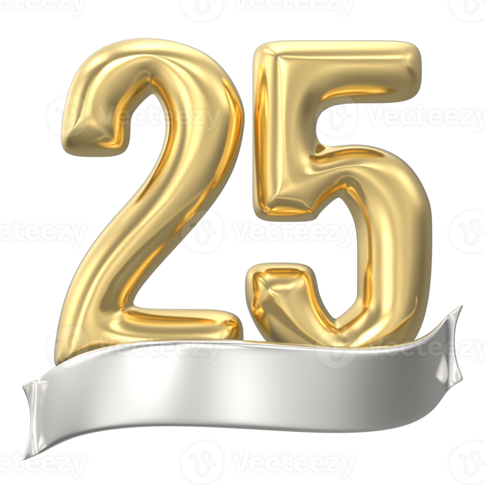 Gold Number 25 Anniversary 3D Render png