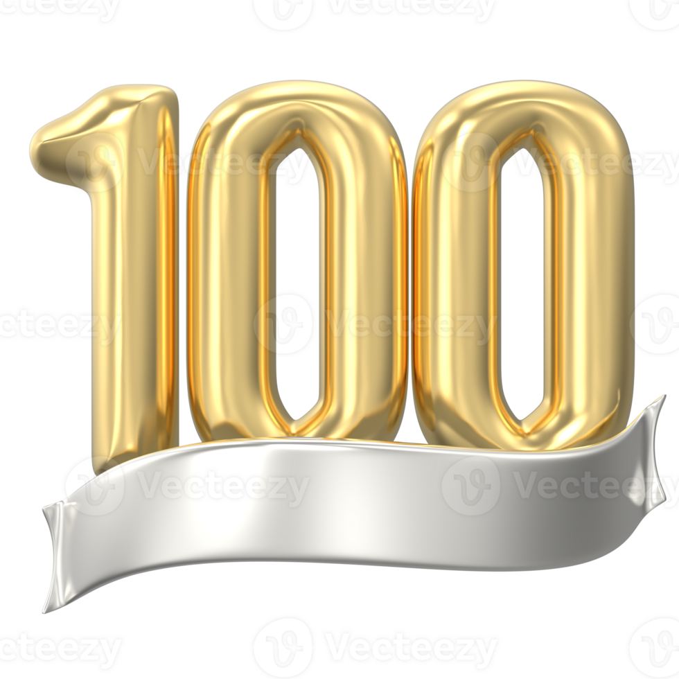 Gold Number 100 Anniversary 3D Render png