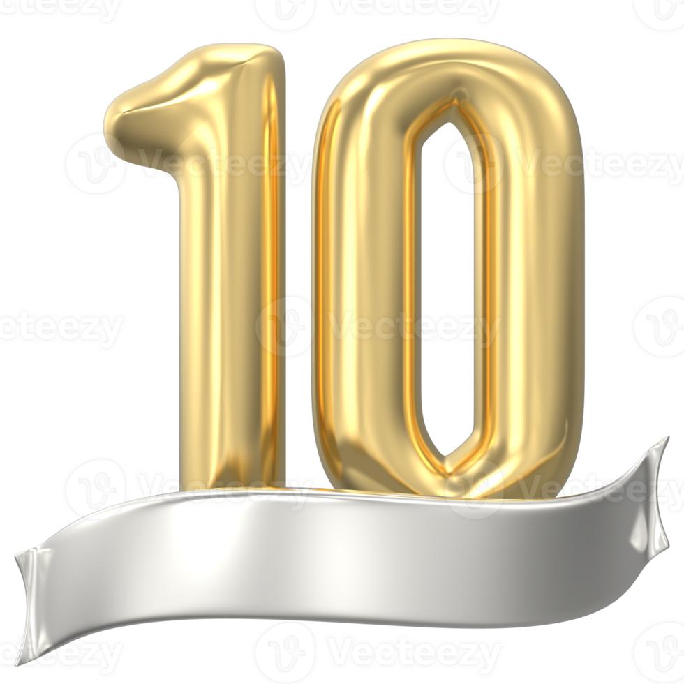 Gold Number 10 Anniversary 3D Render png