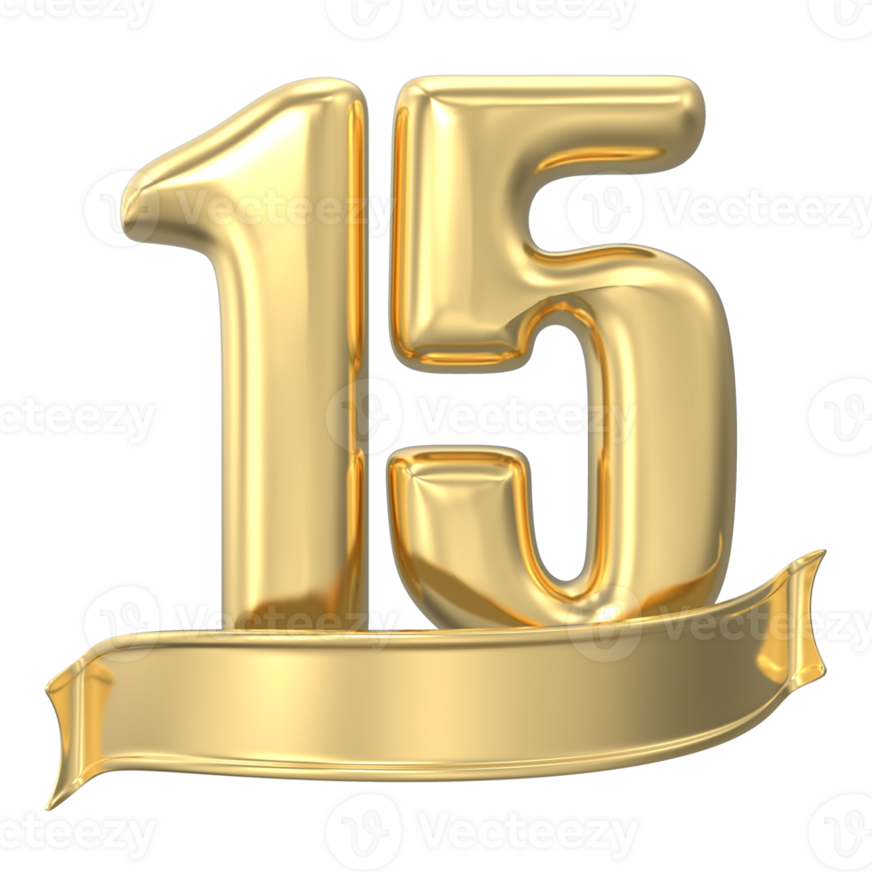 Anniversary 15 gold 3d numbers png
