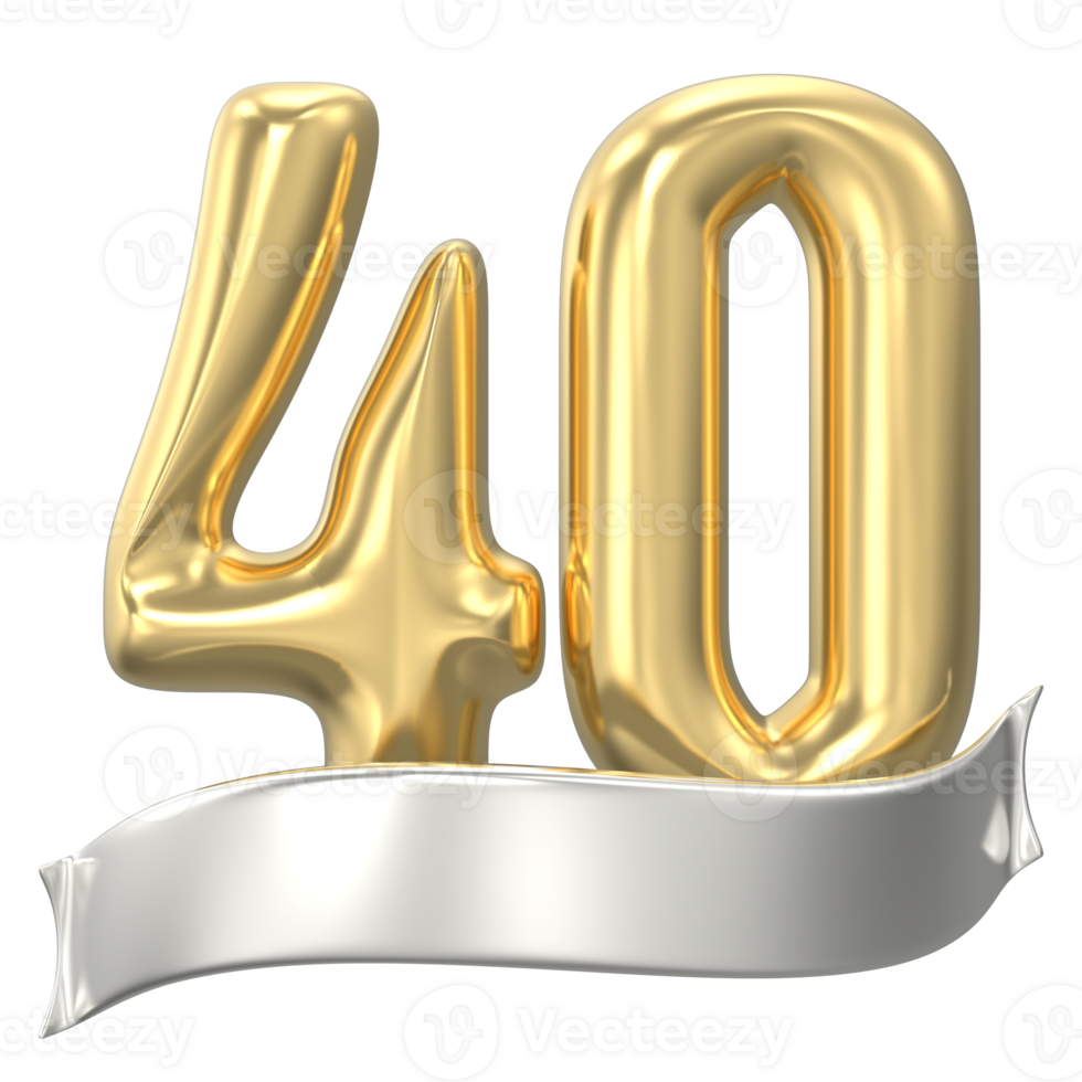 Gold Number 40 Anniversary 3D Render png