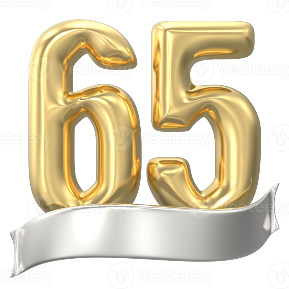 Gold Number 65 Anniversary 3D Render png