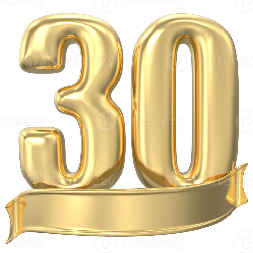 Anniversary 30 gold 3d numbers png