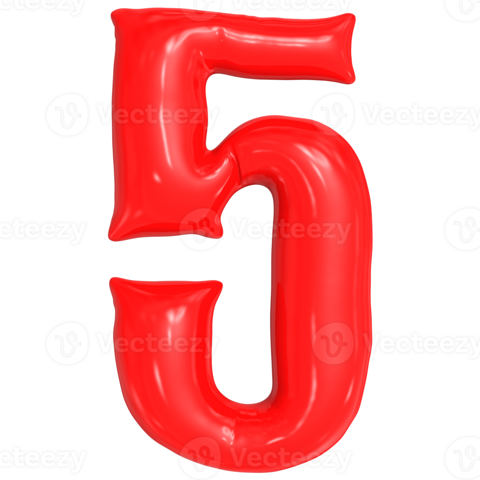 Number 5 Red Balloon 3D png