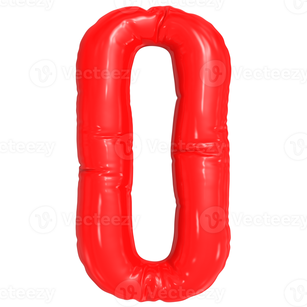 Number 0 Red Balloon 3D png