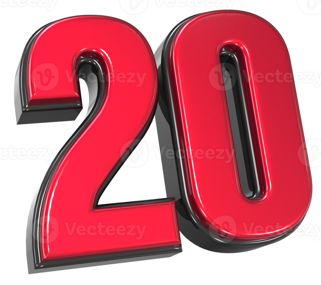 Number 20 3D Render png