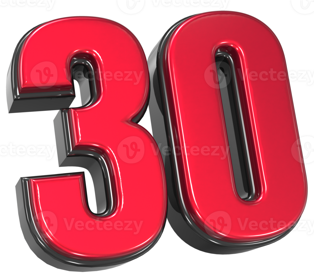 Number 30 3D Render png