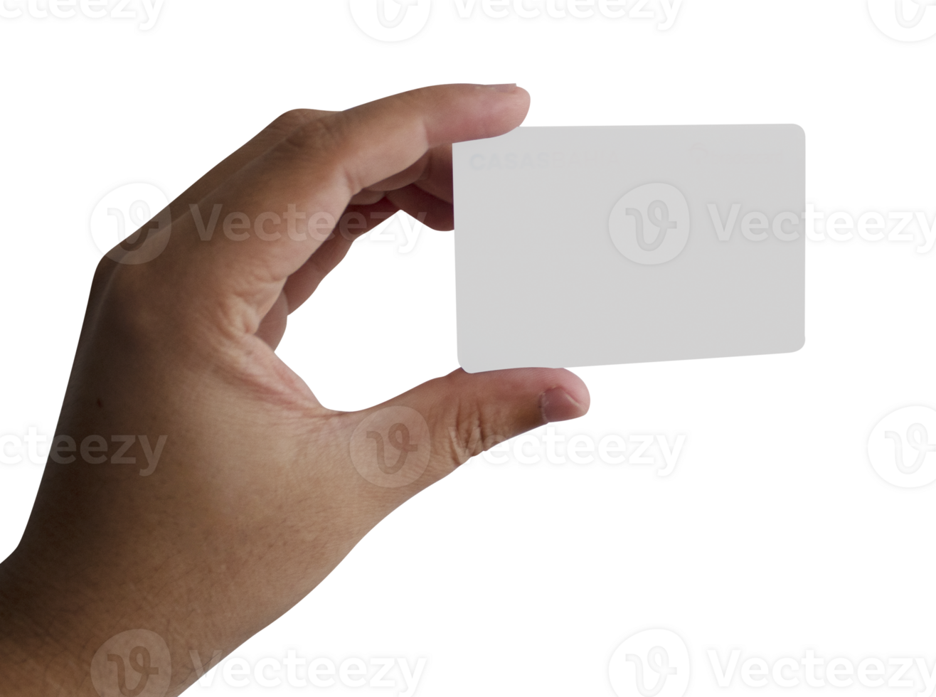 Hand holding a blank card on transparent background png