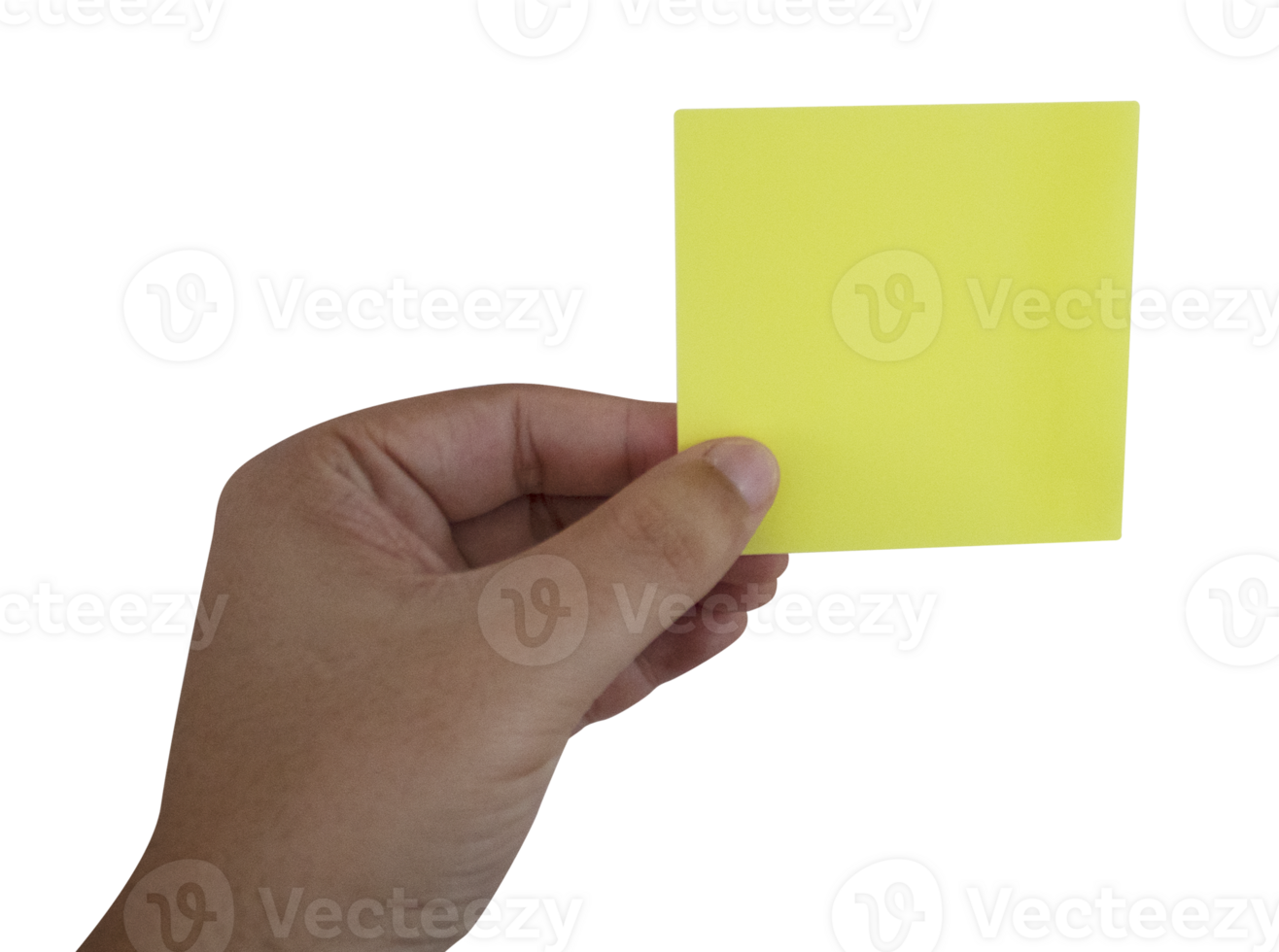 Hand holding a blank notepaper on transparent background png