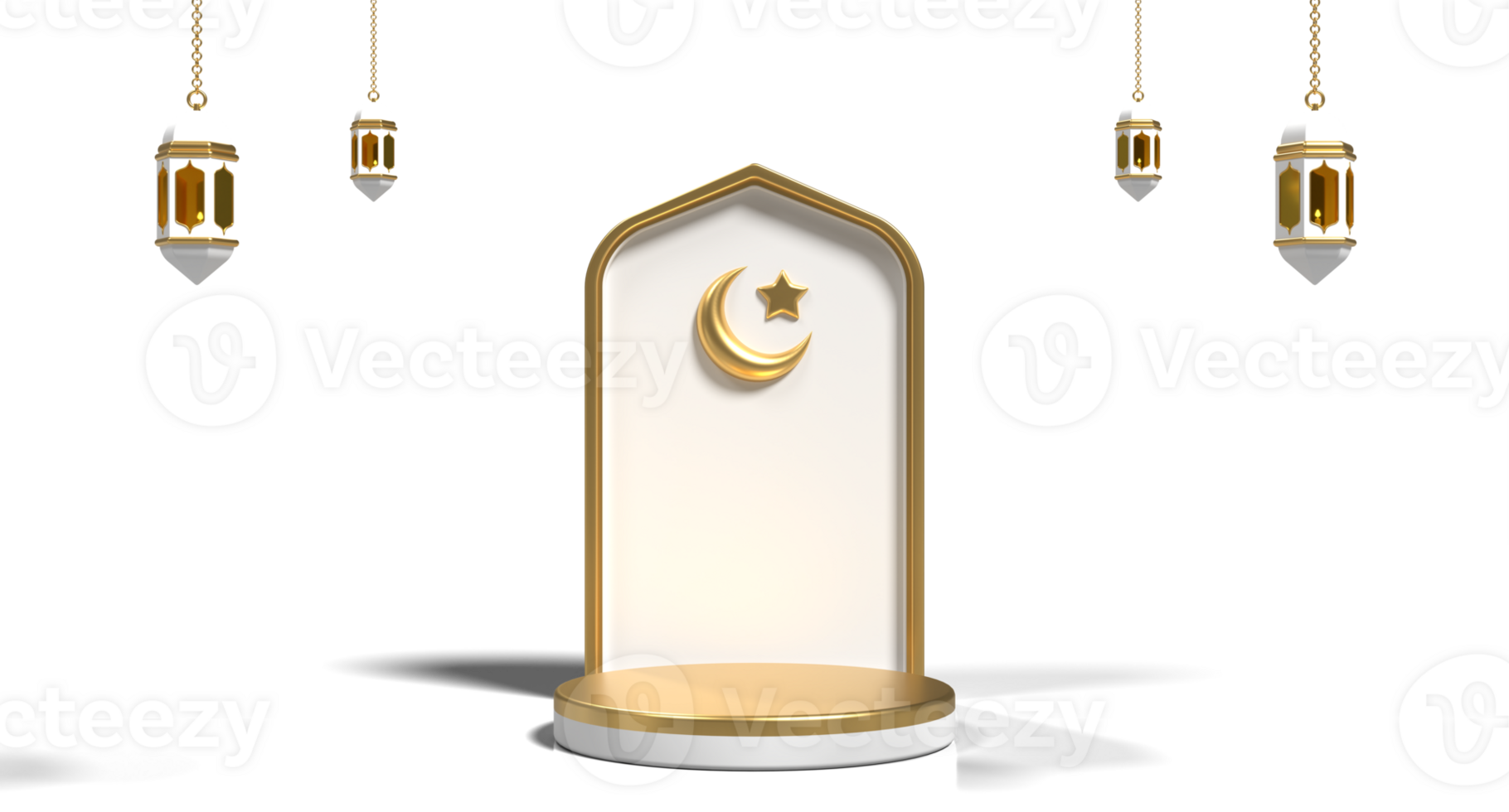 Luxury ramadan 3d podium decoration with lantern and mosque ornament. Islamic display podium decoration. Concept of islamic celebration. 3D rendering png