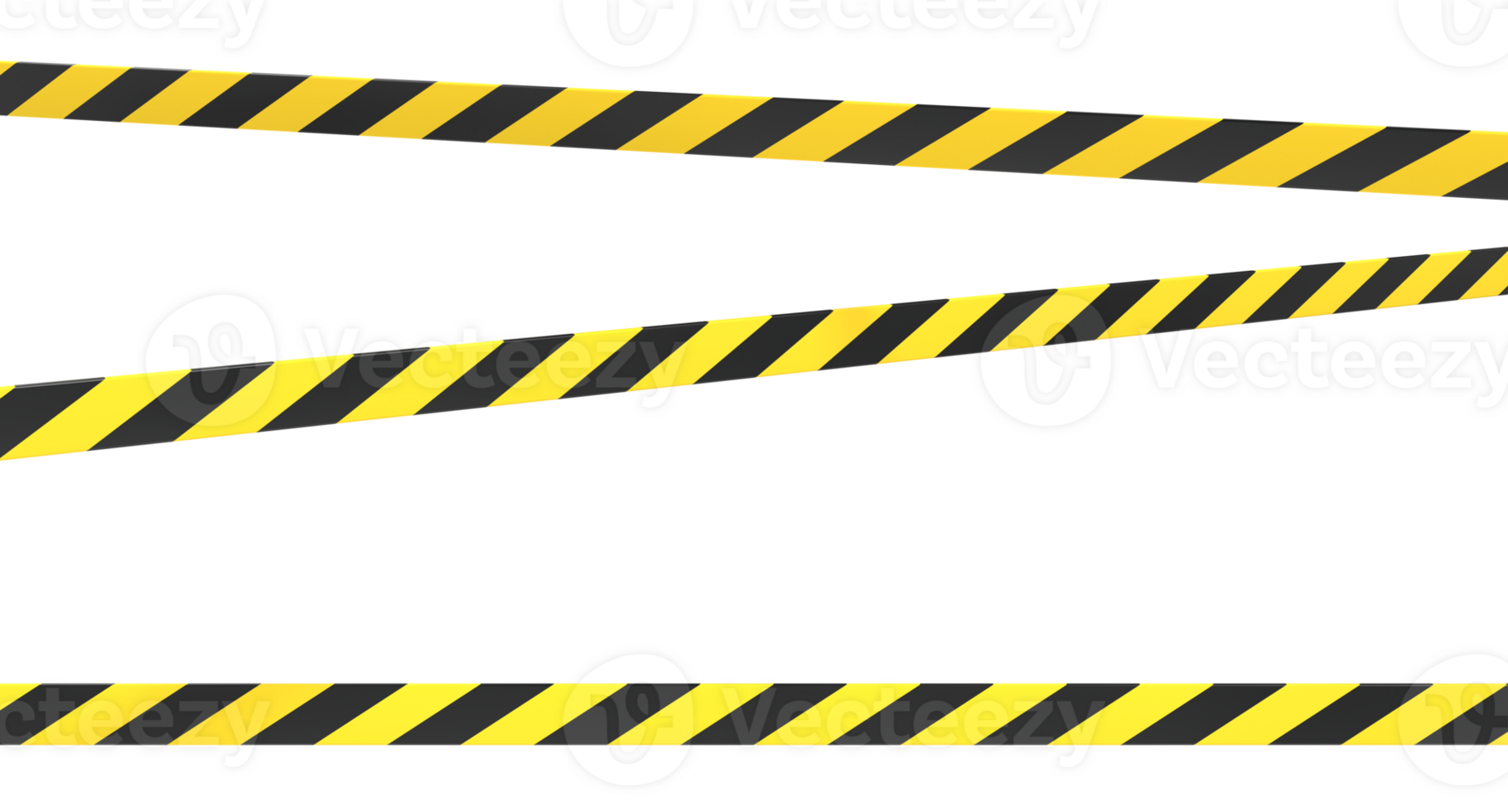 Warning tape and police line. Black and yellow line striped. Warning danger tape. Restriction tapes 3d rendering png
