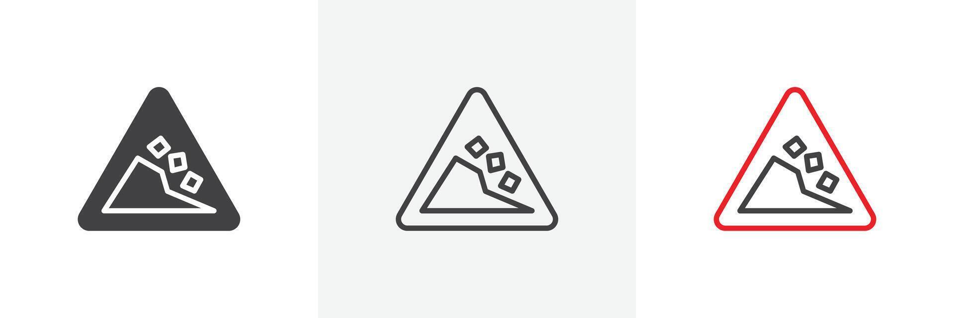 Falling rocks or debris warning road sign vector