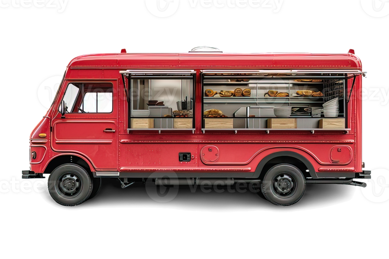 AI generated Food Truck Isolated on Transparent Background ,side view food truck png ,generative ai