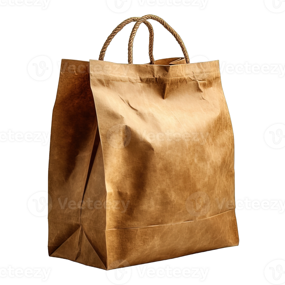 AI generated cardboard packaging bag png ,paper bag mockup isolated on transparent background ,generative ai
