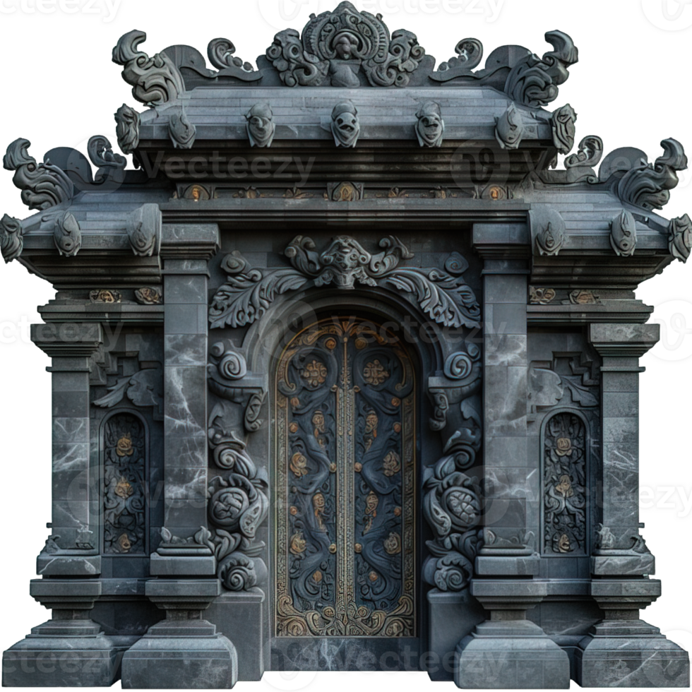 AI generated Bali Temple Stone Gate Isolated on Transparent Background ,generative ai png