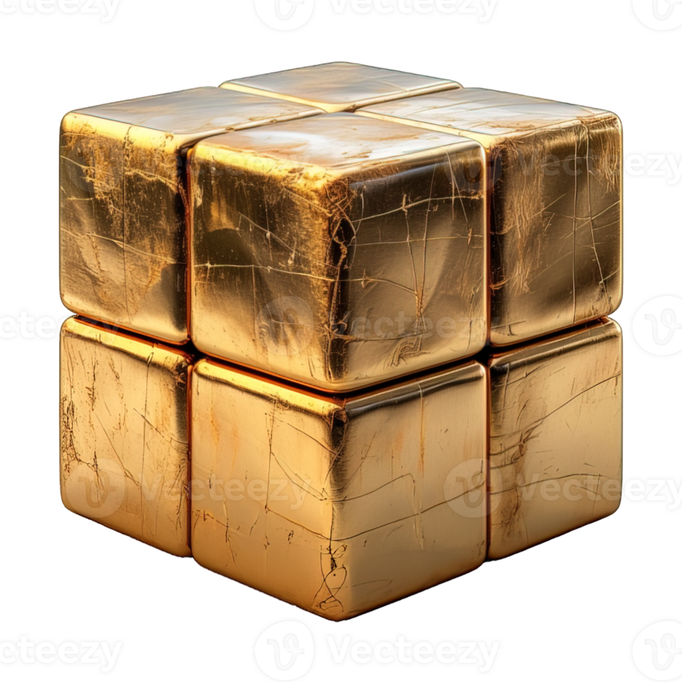 AI generated Gold Cube Isolated on Transparent Background ,generative ai png