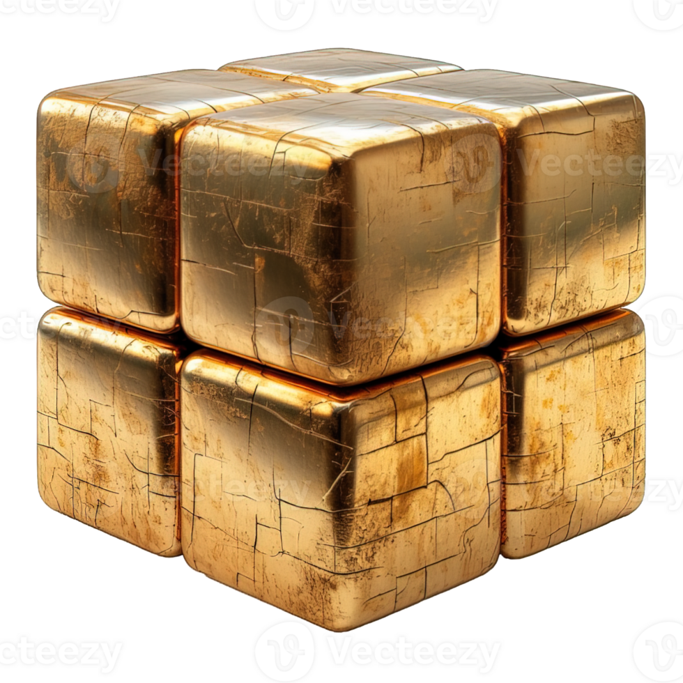AI generated Gold Cube Isolated on Transparent Background ,generative ai png